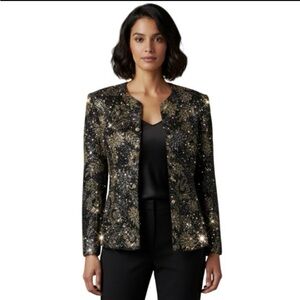 VTG Blazer Jacket 16 Black Silver Gold Sparkles Shimmer Norton McNaughton 1980s